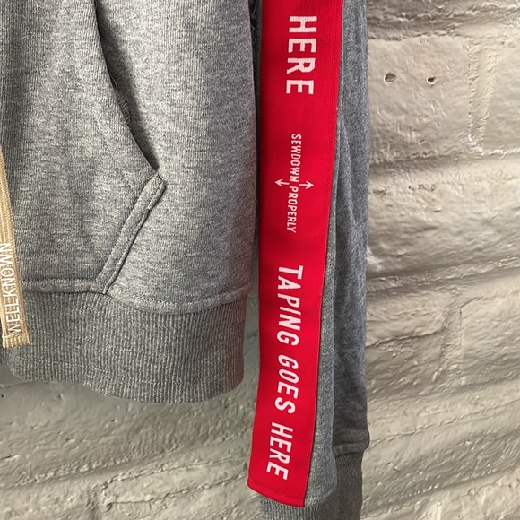 Well Known Studios Taping goes here gray & red hoodie - Picture 2 of 6